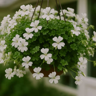 Geranien hängend, weiß